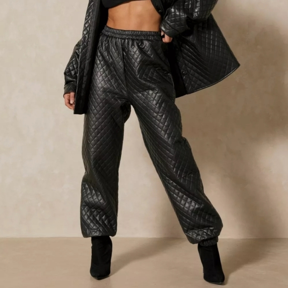 Faux Leather Quilted Padded Pants - Picture 1 of 8